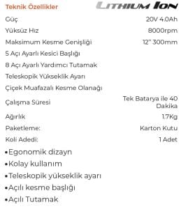 Max Extra MX7000 Akülü Tırpan 20 Volt 4 Ah