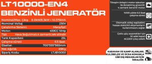 Lutian LT10000EN4 10 Kw Benzinli Jeneratör Marşlı 220 V.