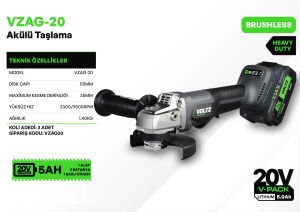 Voltz VZAG-20 Akülü Taşlama 20 Volt 2x5 Ah 115 Mm