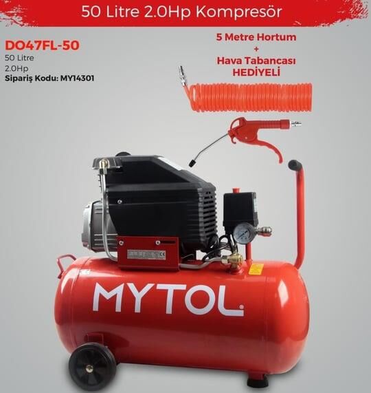 Mytol 50 Lt Yağlı Hava Kompresörü 2 Hp 5 Mt Hortum Tabanca