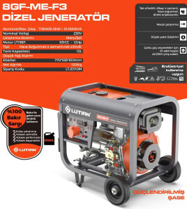 Lutian LT8GF-ME-F3 Dizel Jeneratör 10 kVA Monofaze Marşlı 12 HP