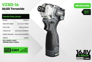 Voltz VZSD-16 Akülü Torklu Vidalama 16.8 Volt 2 Ah Çift Akü