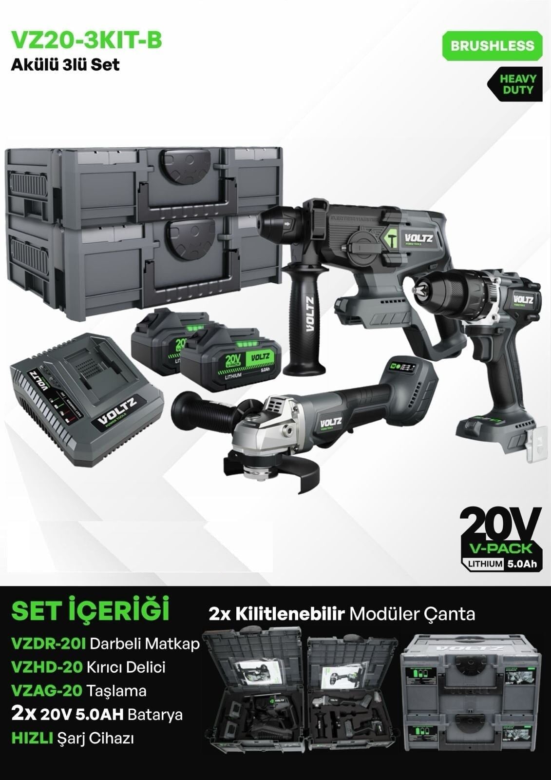 VOLTZ VZ20-3KIT-B AKÜLÜ ÜÇLÜ SET 5 AH