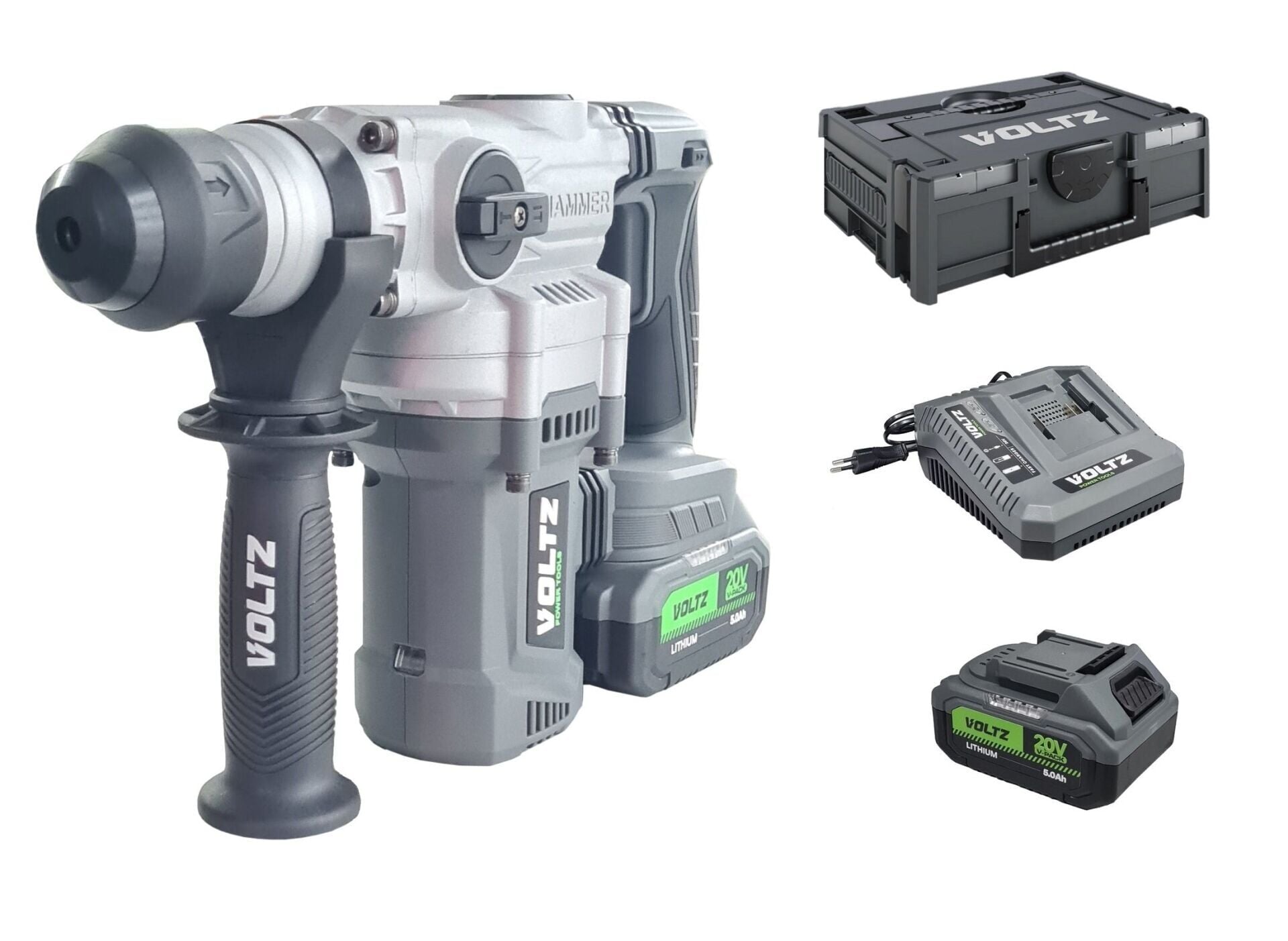 VOLTZ VZRH-20 20 Volt Akülü Kırıcı Delici 5.0 Ah Çift Akülü 3,5 kg