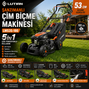 Lutian LM53S-180 53 CM 5in1 Şanzımanlı Benzinli Çim Biçme Makinesi