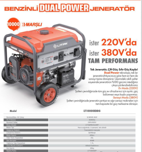 Lutian LT10000EDDG Benzinli Dual Power Jeneratör 10 kVA Çift Güç Marşlı