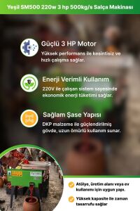 Yeşil Makina SM500 Salça Makinesi 220 V. 3 Hp.