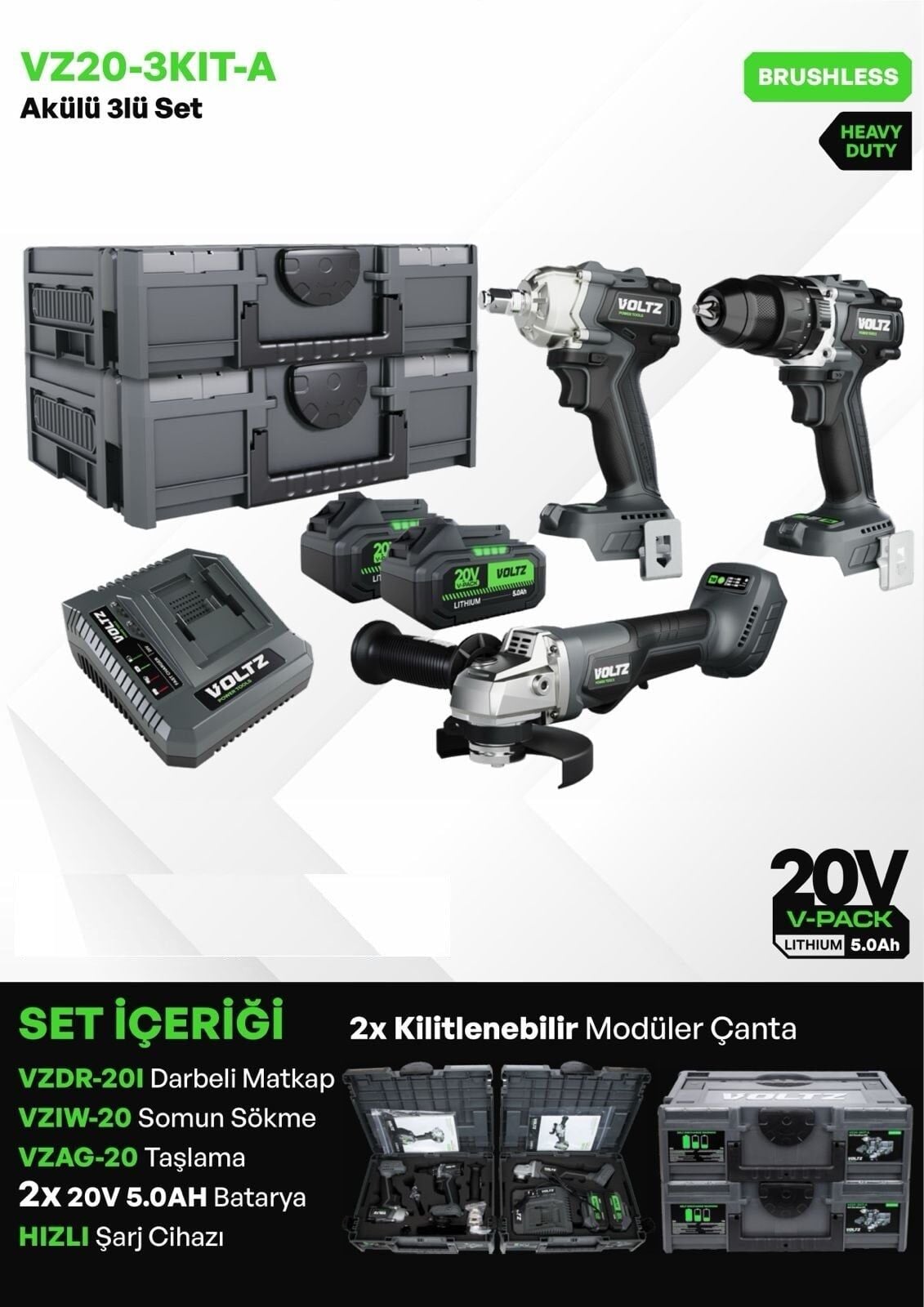 VOLTZ VZ20-3KIT-A AKÜLÜ ÜÇLÜ SET 5 AH