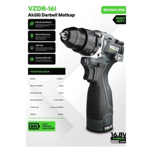 VZDR-16 Kömürsüz Akülü Darbeli Matkap 16,8 V 2 Ah. Çift Akü