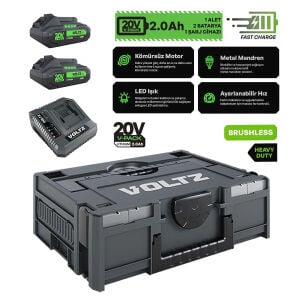 Voltz VZDR-20I Kömürsüz Şarjlı Darbeli Matkap 20 Volt 2 X 2 Ah